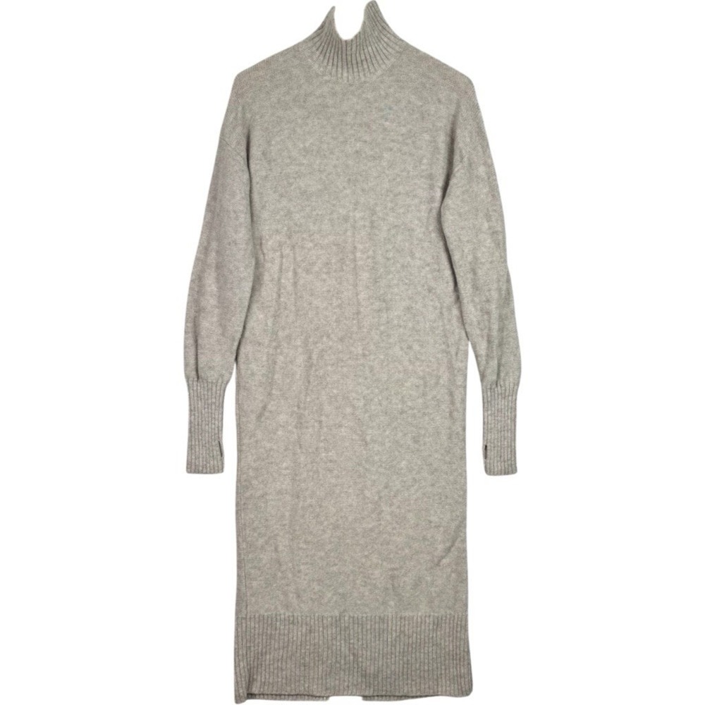COS 100% Wool Sweater Dress Women XS Oatmeal Mock Neck Midi Thumbhole Long